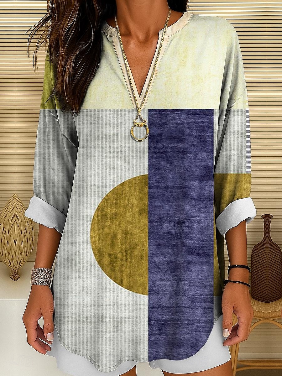 Blouse Femme Manches Longues Tops Tunique Graphique Géométrique Pois Élégant Style Col V Classique Tops Quotidien Vacances Imprimé Jaune Rouge Bleu Violet Orange Été Printemps de 2025 ? $24.99 –P8
