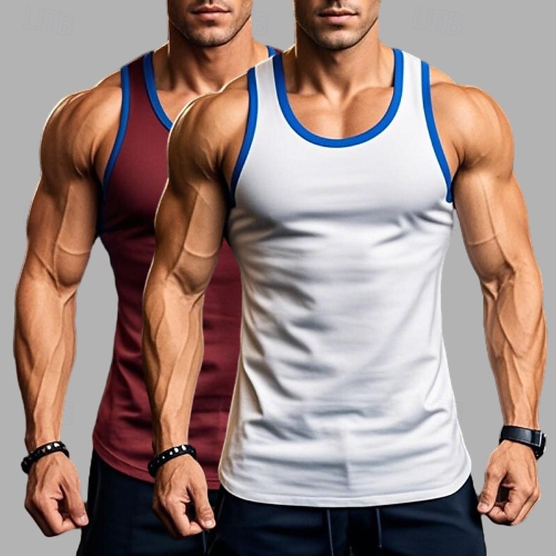 2 Stück Herren Tanktop Weste Unterhemd Ärmellos Shirt Ärmellos Rundhals Sommer Einfarbig Einfarbig Athletisch Farbblock 2er Pack Street Casual Sport Blau Blau Armee Grün Grau Top Tee 2025 - $17.99 –P8