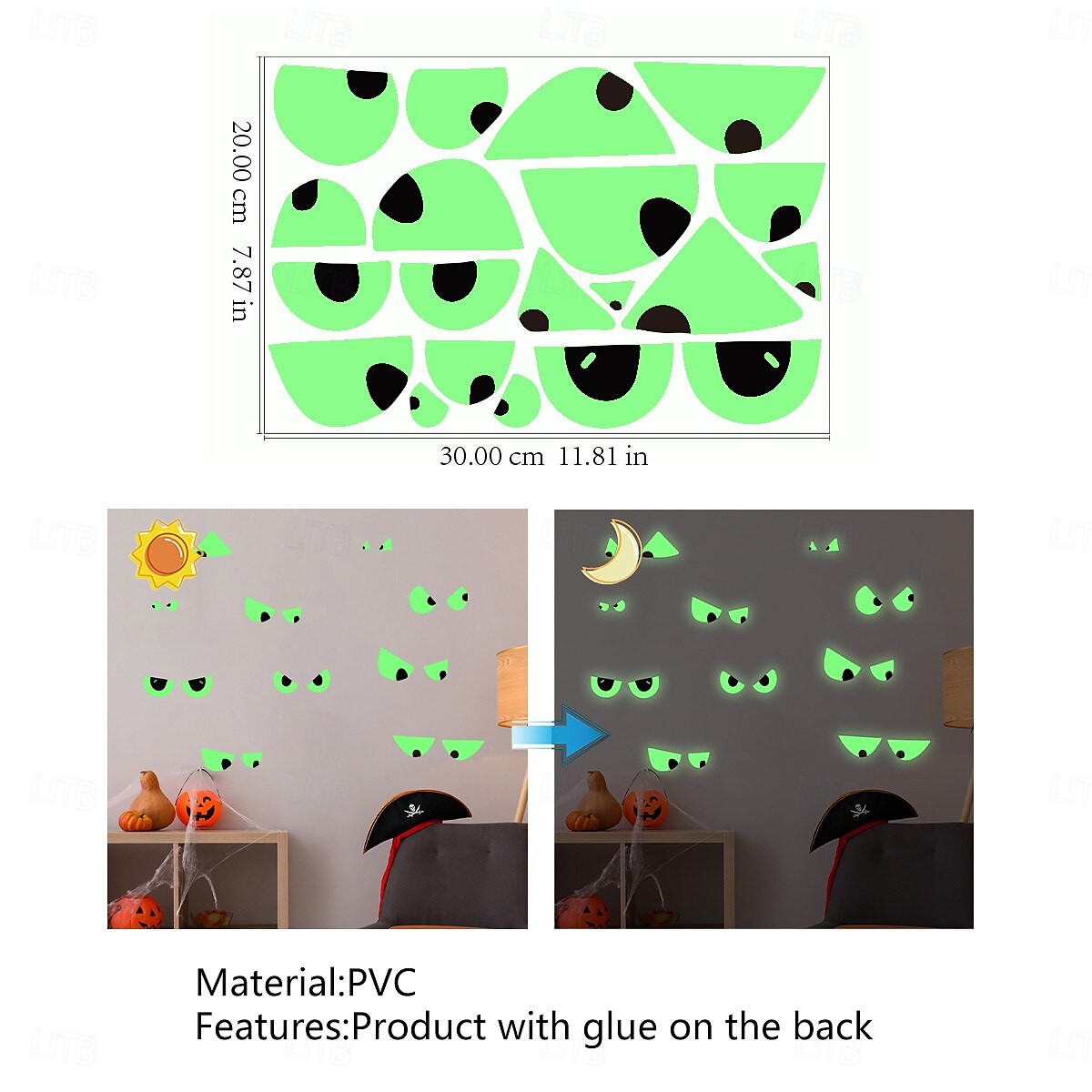 Halloween Glow in the Dark Wall Stickers, 10 Pairs Scary Eyes Fluorescent Face Decals for Day of the Dead Scene Decorations, Luminous Halloween Party Wall Decor 2025 - $7.99 –P3
