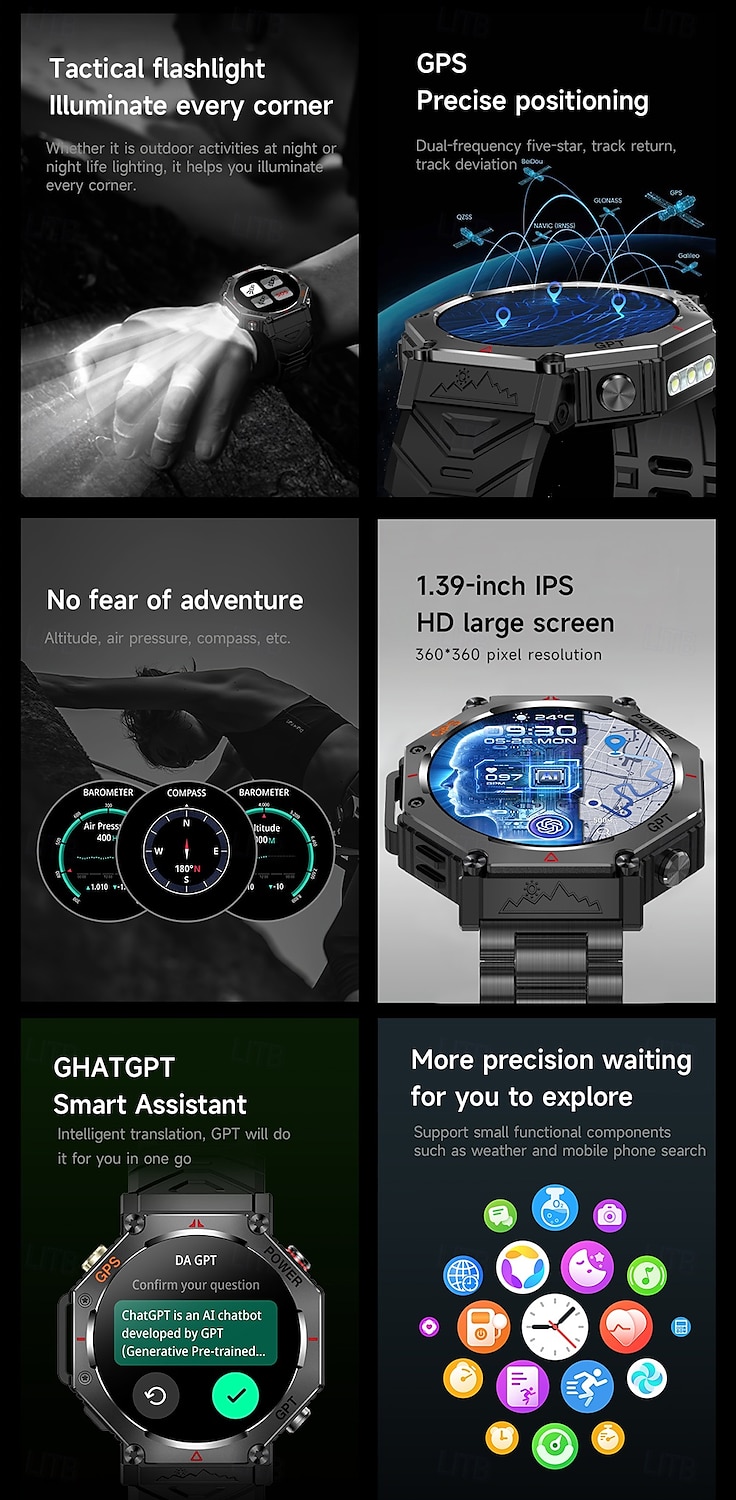 New ChatGPT AI assistant Smart Watch 5ATM Waterproof GPS Built-in Dual-band GNSS Compass Military Sport Smartwatch Men Woman 2025 - $53.99 –P2