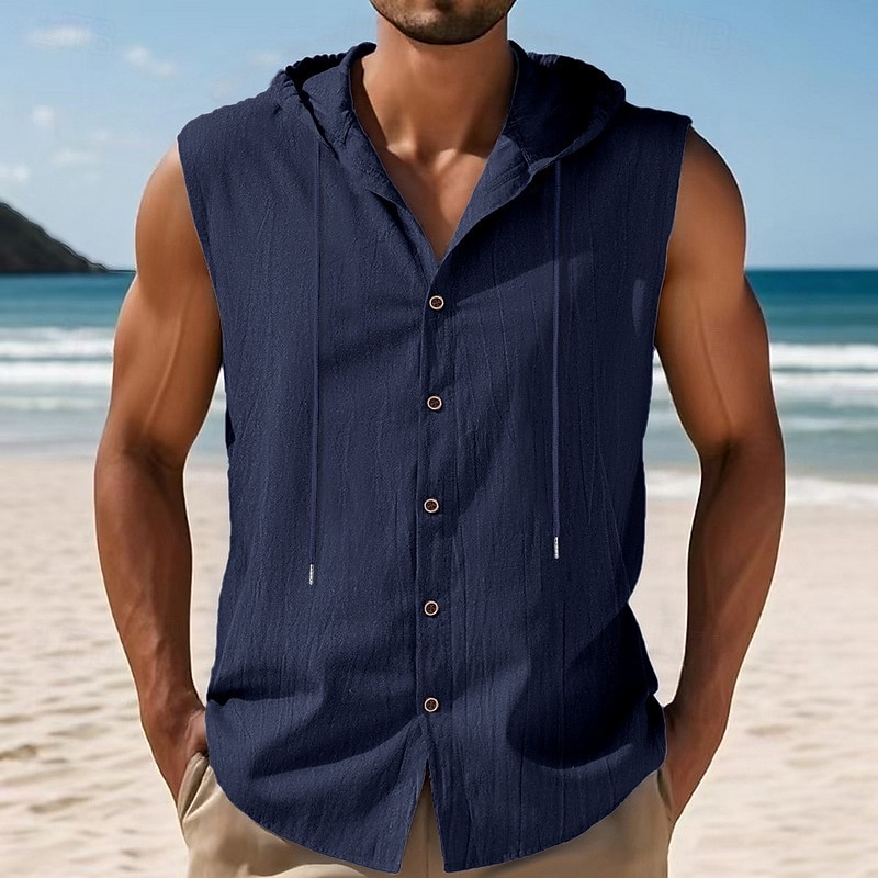 Men's Tank Top Vest Top Undershirt Sleeveless Shirt Sleeveless Hooded Summer Plain Fashion Designer Basic Buttons Vacation Street Going out Black White Yellow Top Tee for Men 2025 - $17.99 –P8