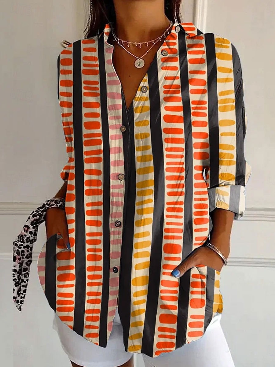 Women's Shirt Floral Graphic Geometric Daily Stylish Modern Long Sleeve Shirt Collar Regular Tops Work Daily Buttons Print White Pink Blue Orange Green Summer Spring 2025 - $32.99 –P3