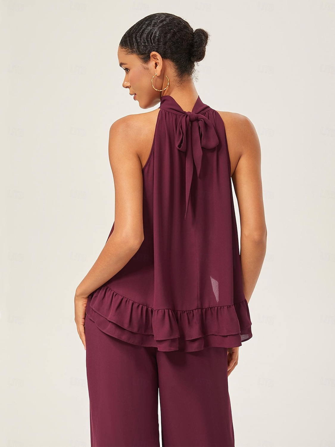 Per donna Da donna All'americana Tinta unita Borgogna Volant Senza Maniche Elegante Quotidiano All'americana Estate del 2025 a $52.99 –P2