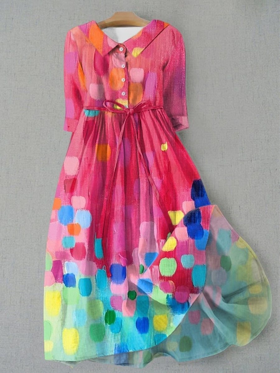 Dame Midikjole Kjole med A-linje Fit And Flare Dress Fritid Daglig Stevnemøte Normal Grafisk Geometrisk Halvlange ermer Skjortekrage Mørk Rosa Lilla Oransje Sommer Vår 2025 - $37.99 –P3