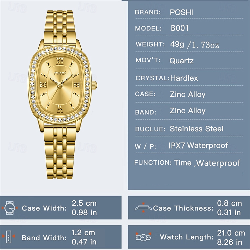Fashion Women's Quartz Watch Oval Inlaid with Rhinestones Quartz Watch PX7 Waterproof Stainless Steel Strap Women's Business Watch 2025 - $21.99 –P9