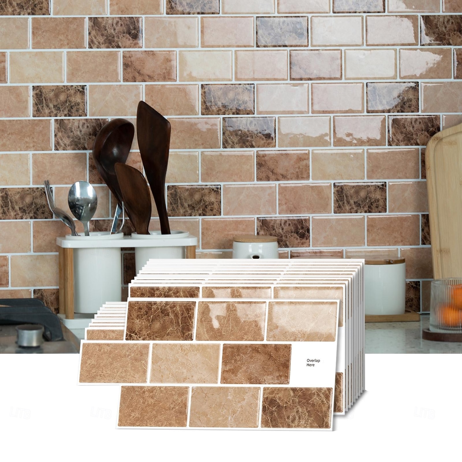 12 pegatinas 3D para azulejos despegables y pegables para paredes,  calcomanías de vinilo impermeables para salpicaduras, azulejos de pared  autoadhesivos removibles para cocina, baño, sala de estar, 2025 - GBP £21.99, image size:1500x1500