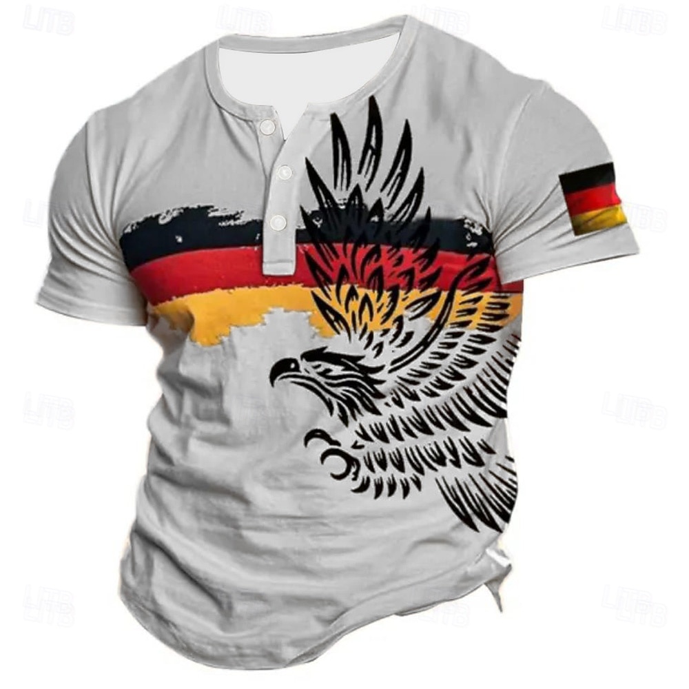 رجالي علم إيجال GERMANY تي شيرت قميص هينلي كم قصير مصمم عتيق / معتق كاجوال فضفاض مناسب للبس اليومي شارع الصيف الربيع كل الفصول زهري فاتح أبيض أصفر فاتح أخضر رمادي خفيف هينلي تي شيرت هنلي 2026 - $24.99 –P5