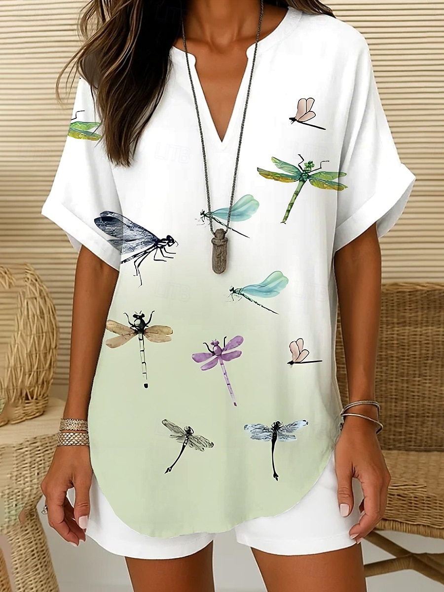 Women's Boho Shirt Graphic Animal Bohemia Vintage Daily Short Sleeve V Neck Regular Tops Daily Holiday Semi Formal White Light Green Royal Blue Blue Purple Summer Spring 2025 - $23.99 –P6