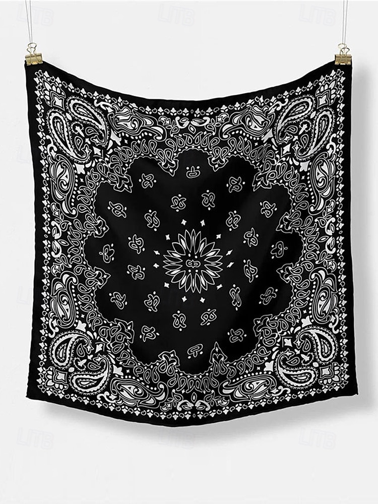 Men’s Paisley Print Square Neck Scarf with Leather Buckle, Vintage Style Polyester Bandana for Outdoor Travel, Parties and Daily Fashion 2025 - $11.99 –P10