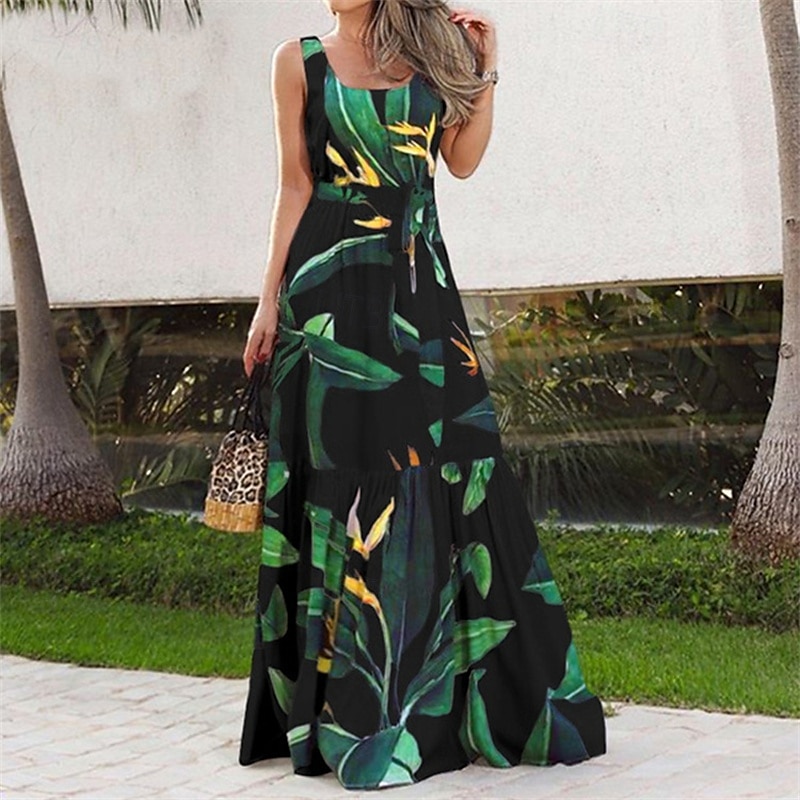 Damen Langes Kleid Maxikleid Freizeitkleid Schwingkleid Sommerkleid Unterkleid Elegant Mode Modern Täglich Strand Wochenende Normale Passform Blume Ärmellos Rundhalsausschnitt Schwarz und Wei 2025 - $20.99 –P8
