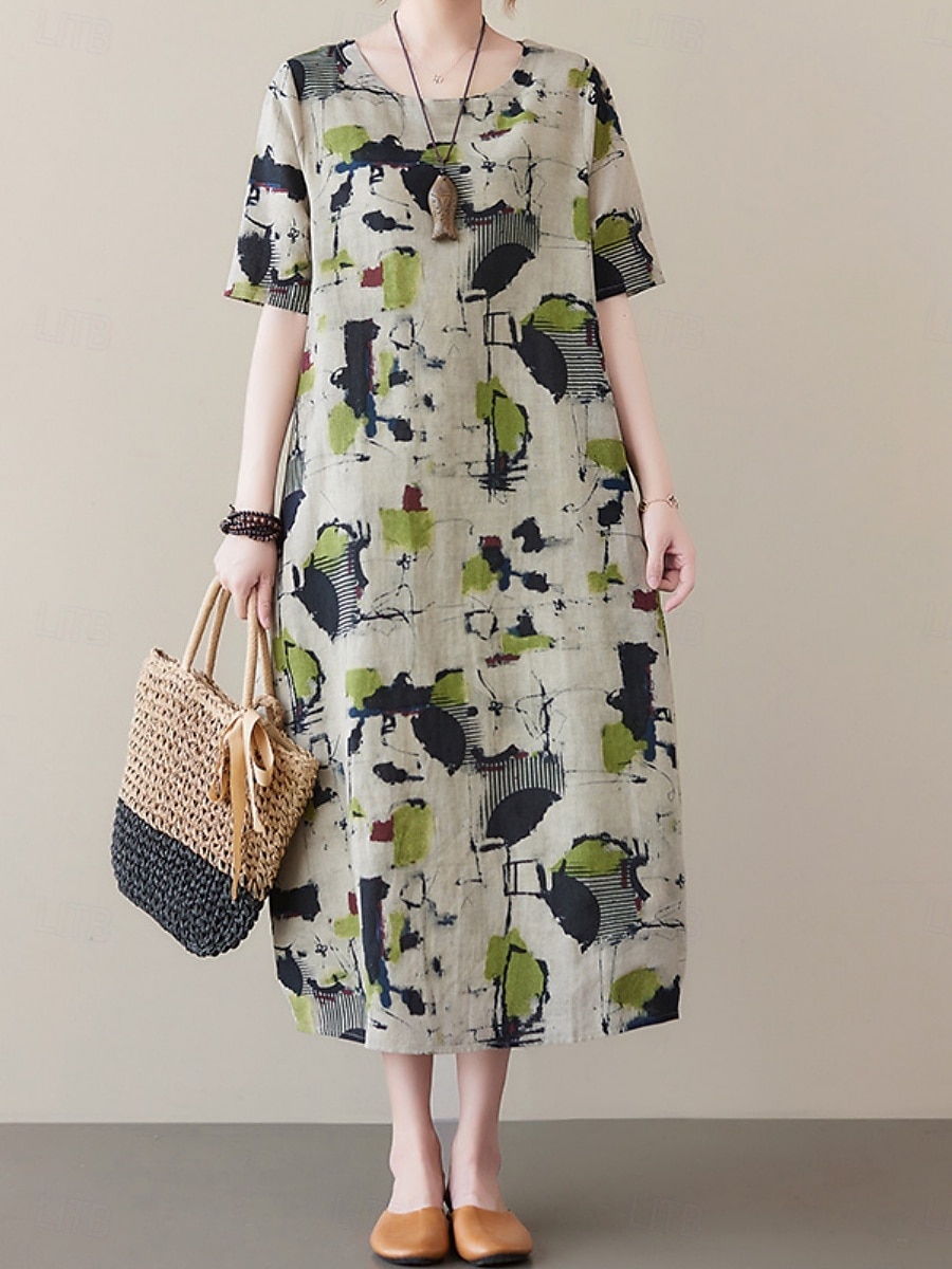 Women's Maxi Dress Summer Dress Casual Daily Regular Fit Graphic Short Sleeve Crew Neck Gray Summer 2025 - $26.99 –P1