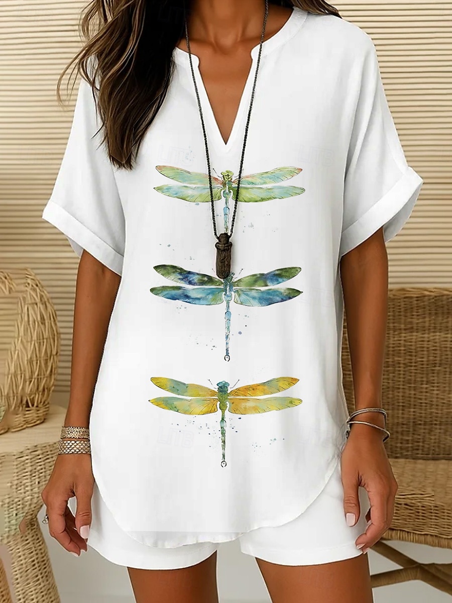 Women's Boho Shirt Graphic Animal Bohemia Vintage Daily Short Sleeve V Neck Regular Tops Daily Holiday Semi Formal White Light Green Royal Blue Blue Purple Summer Spring 2025 - $23.99 –P1