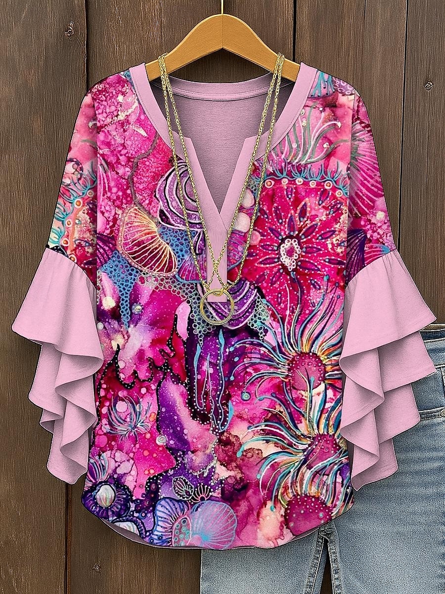 Femmes Chemisier A Ombre Graphique Abstrait Bohème ancien Quotidien Manche 3/4 Col en V Hauts Réguliers Quotidien Fête Vêtements de vacances Imprimé Rose Claire Bleu Violet Orange Vert Été Printemps de 2025 ? $29.99 –P1