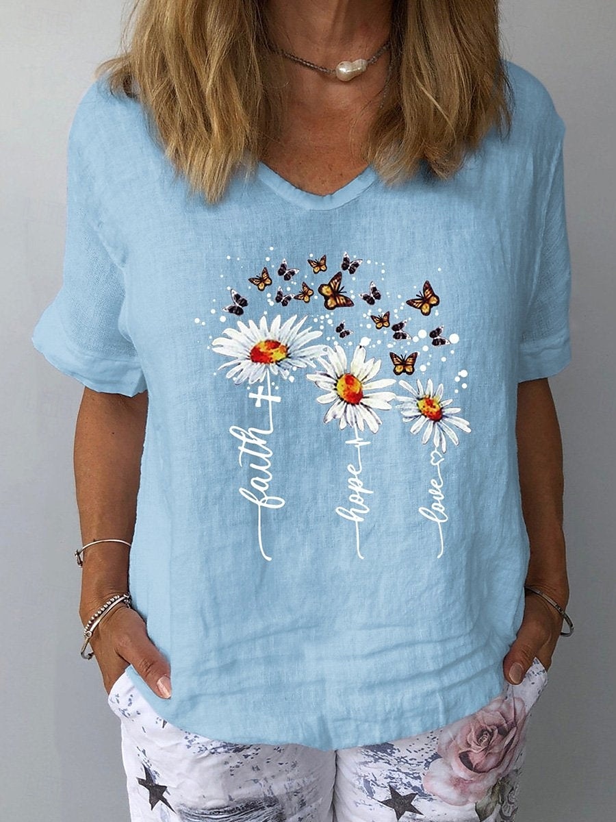Femmes T-shirt Fleuri Graphique Plantes ancien Élégant Classique Manche Courte Col en V Hauts Réguliers Quotidien Week-end Imprimé Blanche Jaune bleu marine Bleu Gris Été de 2025 ? $19.99 –P3