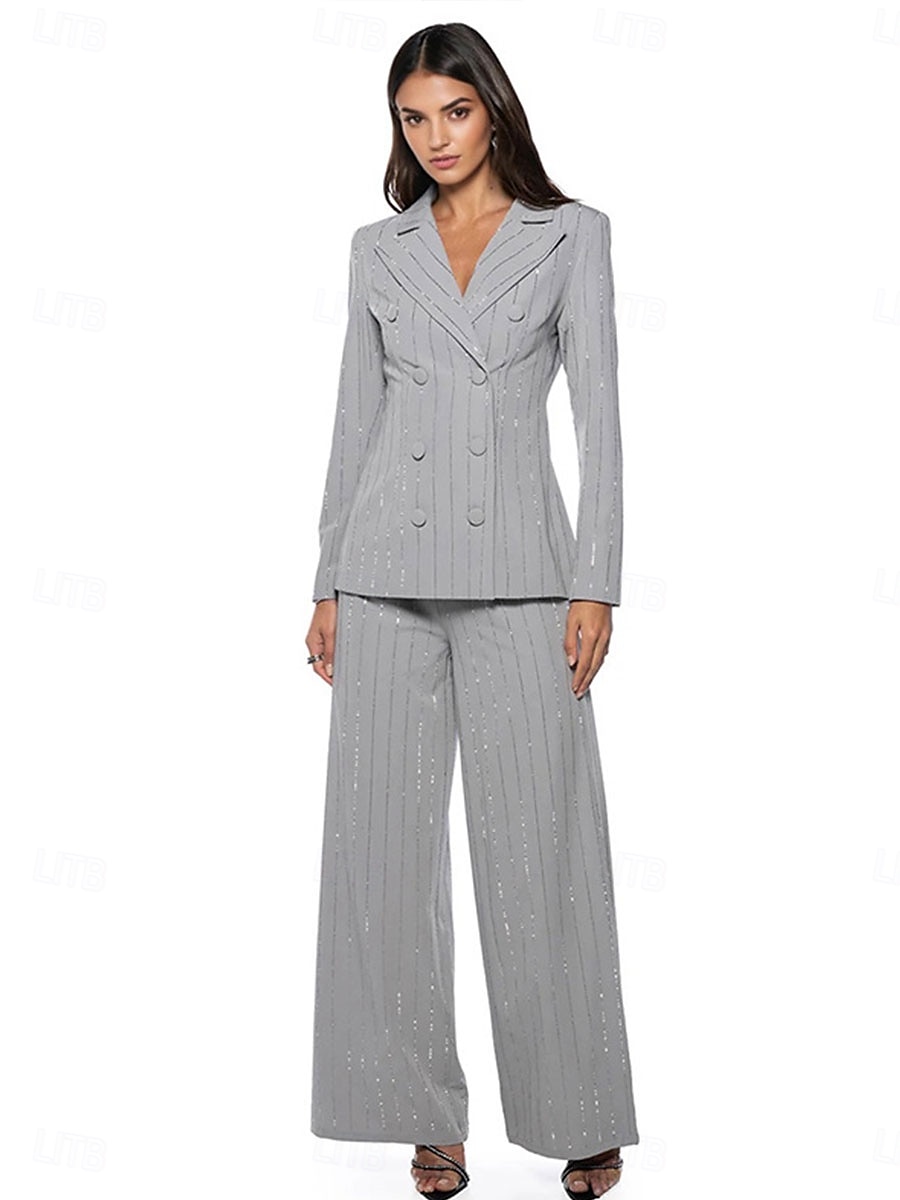 Hosenanzug Mutter der Braut Kleid Elegantes Hemdkragen Knöchellänge Polyester Langarm mit Knöpfen 2025 - $139.99 –P1