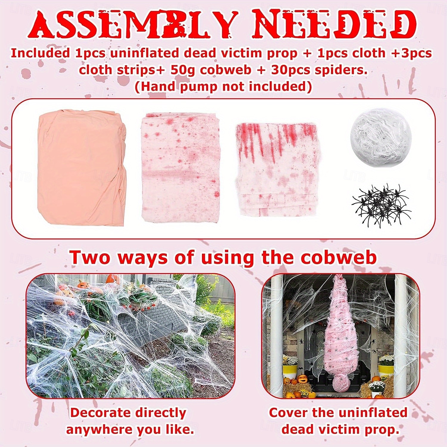 Adereços de Halloween para ambientes internos e externos - corpo de cadáver assustador com teia de aranha falsa e decoração de árvore pendurada, material plástico de estilo contemporâneo, sem penas, de 2025 por $23.99 –P4