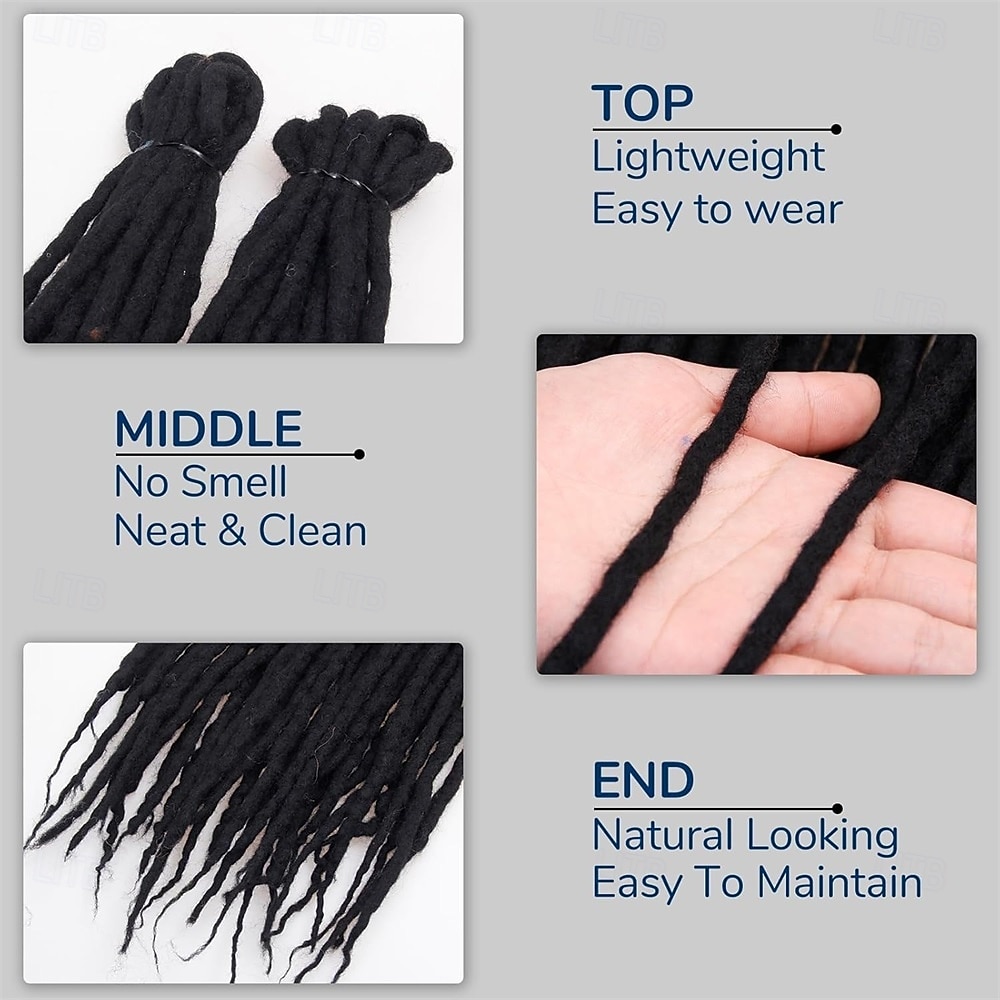 Black Dreadlock Extensions 20 Inch - 0.24 In Width 20 Strands Wool ...