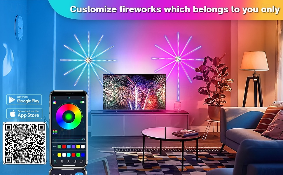 Luzes LED de Fogos de Artifício Inteligentes USB Decorativas para Quarto Luzes LED que Mudam de Cor com Efeito de Explosão Controle Remoto do App da Tira RGB para Halloween de 2025 por $17.49 –P5