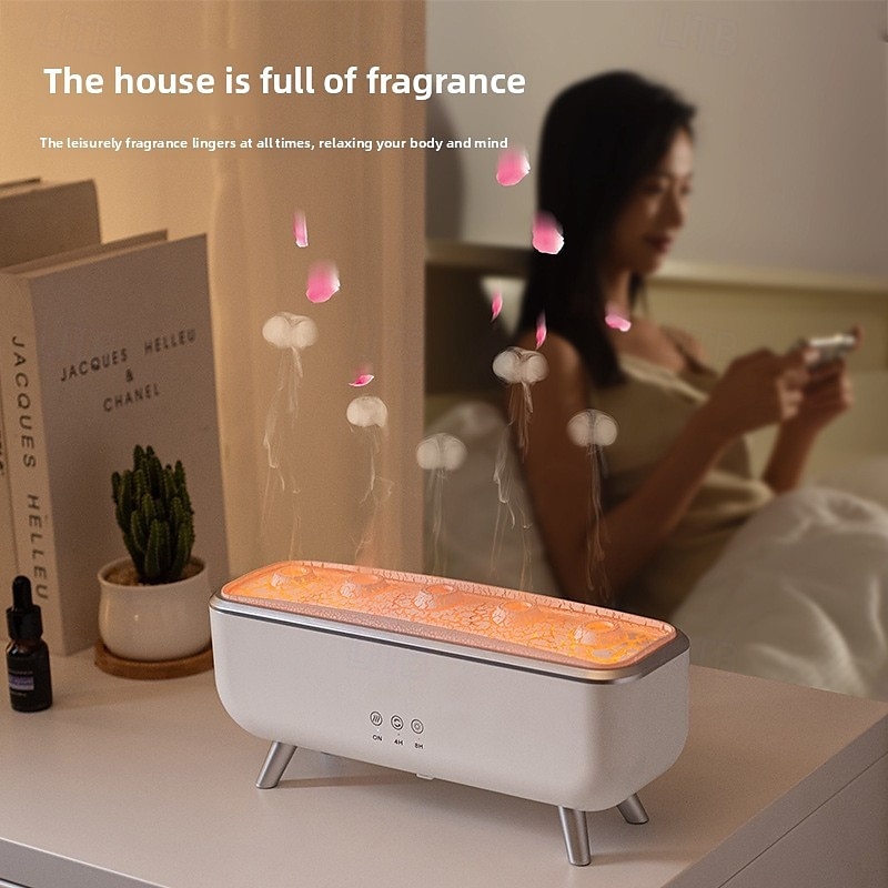 1 Pc Dynamic Jellyfish Essential Oil Aromatherapy Diffuser Humidifier Sound Pickup Function Humidifier Colorful Light Remote Control Dimming Timer Function DC24V Plug 2025 - $59.99 –P7
