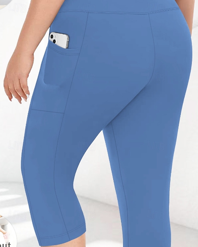 Femmes leggings de pilates Jambières Capri pantalon de sport Avec Poches Léger Pilates Salle de sport Course Leggings Capri Couleur Unie Gris foncé Noir Vert Véronèse Grande taille Des sports Tenues de 2026 ? $17.99 –P18