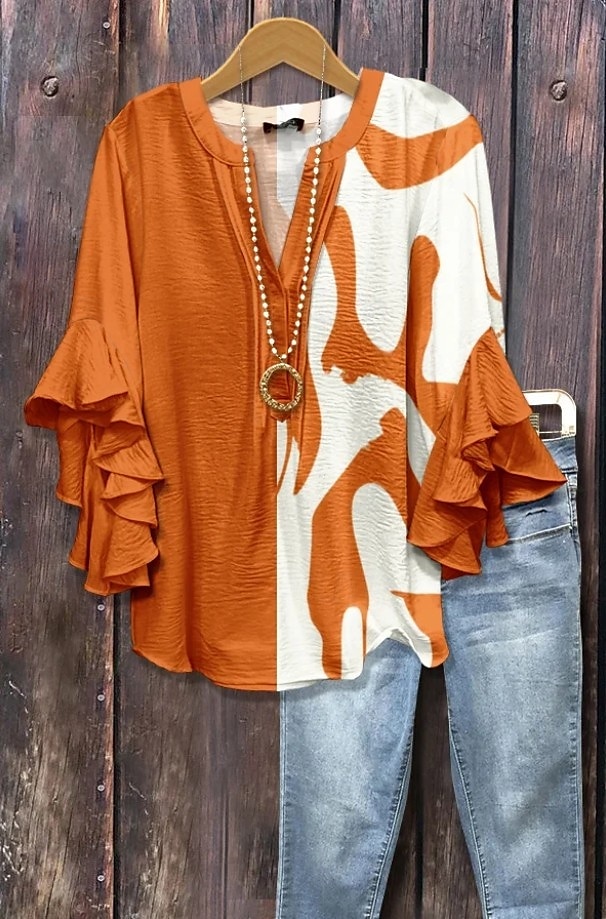Per donna Blusa Floreale Grafico Geometrico Bohemien Vintage Quotidiano Manica 3/4 Manica a Volant Scollo a V Top Regolari Quotidiano Ferie Abbigliamento da vacanza Volant Stampato Nero Rosa Blu del 2025 a $29.99 –P5