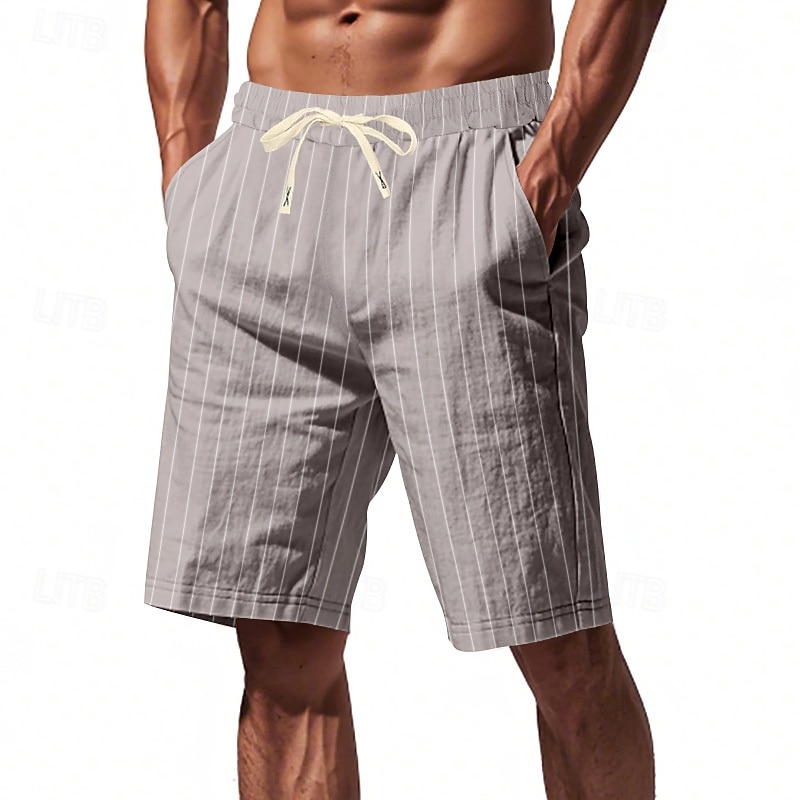 Voor heren Korte broek Linnen korte broek Zomer korte broeken Strandshorts Trekkoord Zak Elastische taille Gestreept Comfort Ademend Korte Strand Vakantie Feestdagen Hawaii Boho Zwart Marineblauw 2026 - $20.99 –P15
