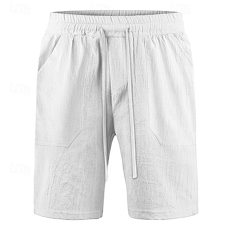 Herren Shorts Leinenshorts Sommershorts Strandshorts Tasche Kordelzug Elastischer Bund Einfach Komfort Atmungsaktiv Knielang Lässig Täglich Ferien Urlaub Klassicher Stil Schwarz Weiß 2025 - $17.99 –P2