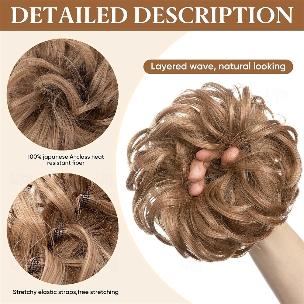 Large Messy Bun Hair Piece Wavy Curly Scrunchies Synthetic Chignon Ponytail Hair Extensions Thick Updo Hairpieces for Women Grey Multi 2026 - E£524.52 –P6