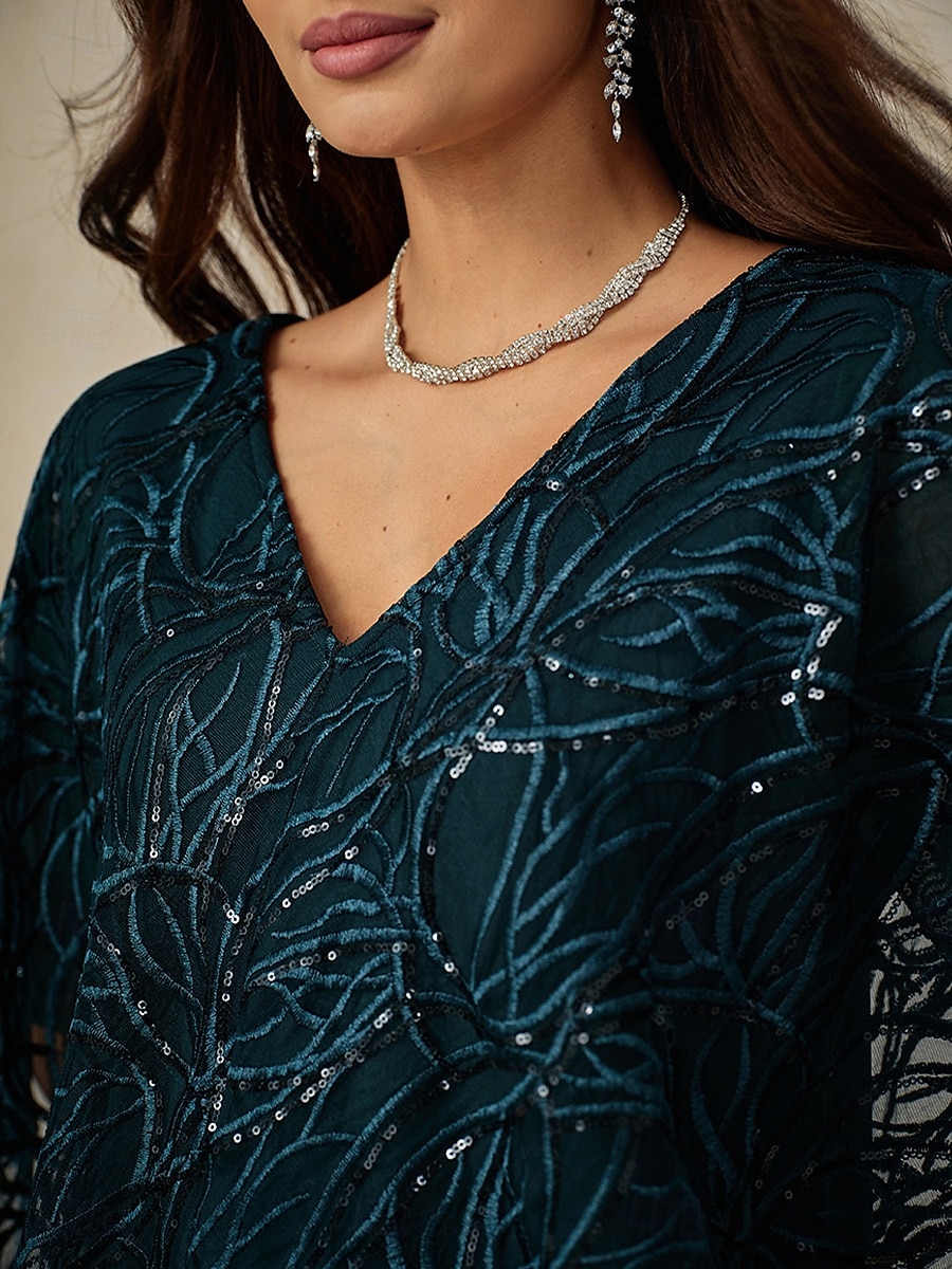 A-Linie Brautmutterkleid Elegant V Ausschnitt Knielang Spitze Halbarm mit Spitze Einfarbig 2025 2025 - $99.99 –P2