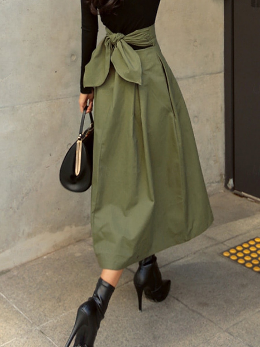 Dame الالتفاف A-linje Mote Fritid Maksi Høy Midje Skjørt عادي Lomme Mikroelastisk Gate Daglig Svart Militærgrønn Kakifarget Sommer Polyester Bomullsblanding 2025 - $28.99 –P5