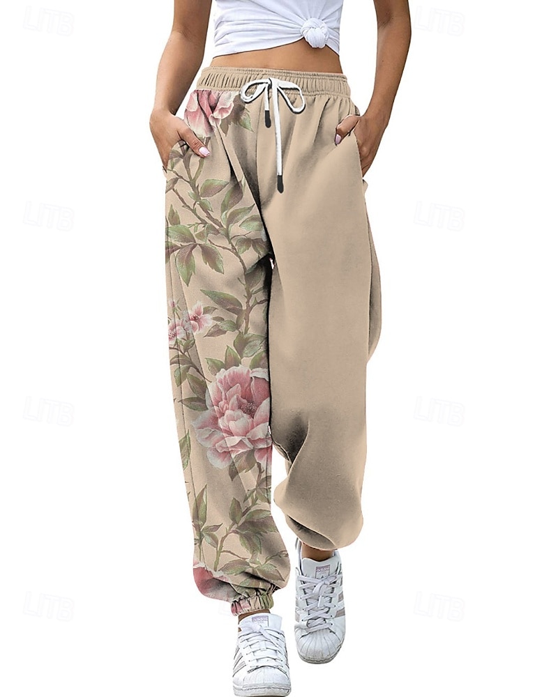Mujer pantalones Corte Recto Ropa de calle Casual Longitud total Cintura Media Flor Bolsillo Estampado Diseño de cordón elástico Al Aire Libre Cómodo Exterior Noche Gris Amarillo Rosa Verde Ejército 2025 - $20.99 –P6