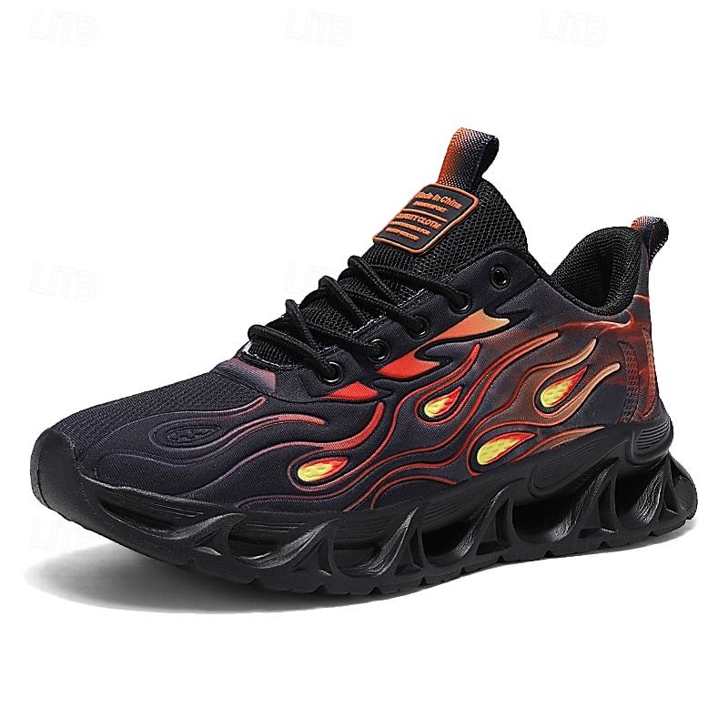Røde løpesko for menn med flammedetaljer, overdel i høy ytelse og støtdempende såle, perfekt for trening, sportsbegivenheter og en aktiv livsstil 2025 - $32.99 –P3