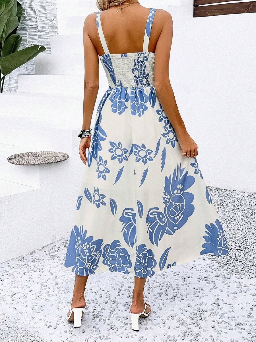 Női Maxiruha A vonalú ruha Slip ruha Szabadság Alkalmi Boho Szabadtéri Alkalmi Normál Virágos Ujjatlan Spagettipánt Sötétkék Medence Lóhere Nyár Tavasz 2025 - $34.99 –P3