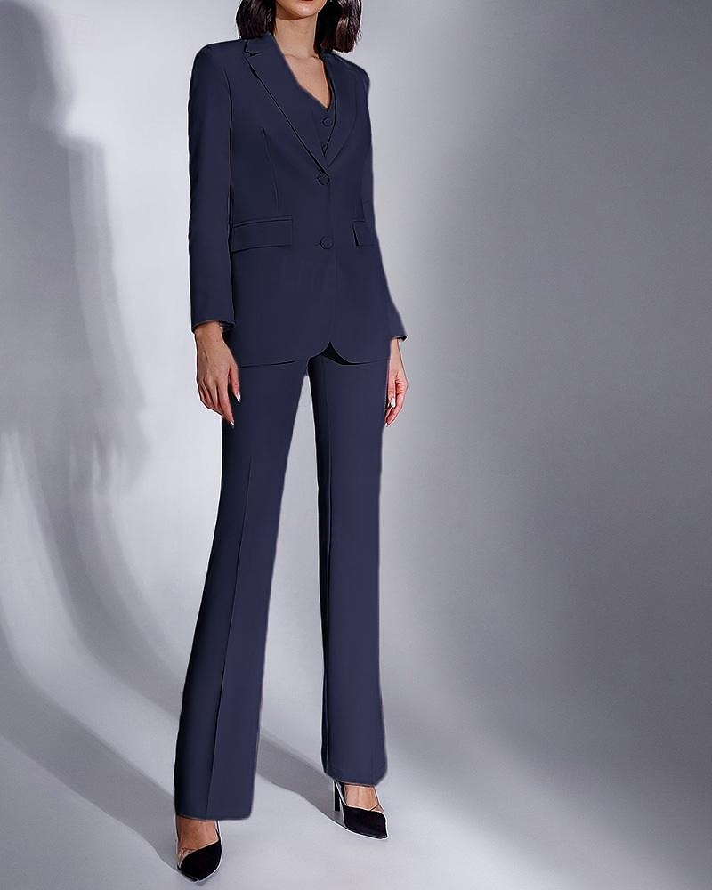 Jumpsuit / Pantsuit 3 Piece Pantsuit Mother of the Bride Tailored Jacket Blazer Elegant Vintage Simple Lapel Floor Length Crepe Stretch Fabric Long Sleeve with Buttons 2025 - $165.99 –P8