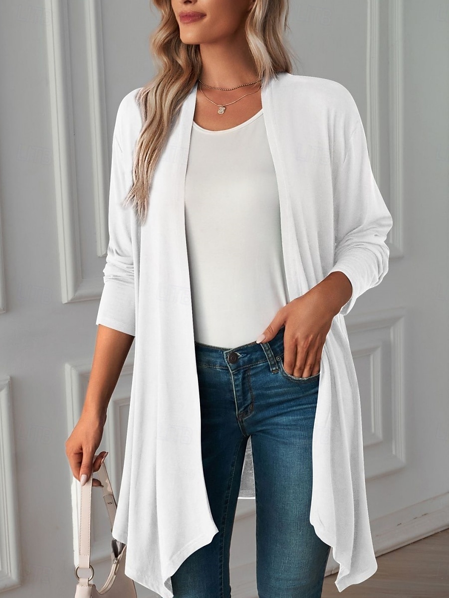 Women's Casual Jacket Breathable Comfortable Oversized Casual Plain Vacation Street Casual Daily Wear Open Front Long Collarless Regular Fit 3/4 Length Sleeve Outerwear White Pink Wine Summer Spring 2025 - $22.99 –P13