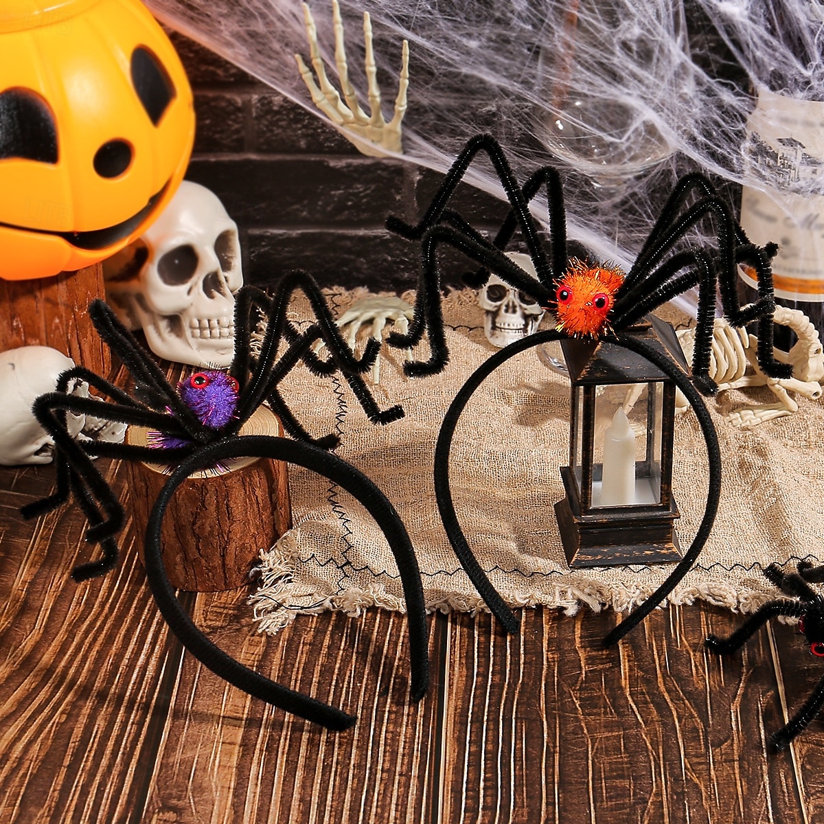 Halloween-hämähäkkipanta pörröisillä pom-pommilla, hauska hiusasuste juhliin, naamiaisiin, karkki vai keppokseen ja keppokseen &esitysproppu 2025 - $6.49 –P5