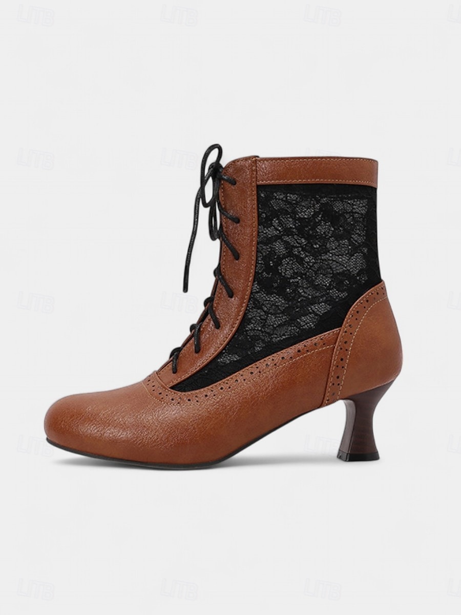 Botas femininas vintage dos anos 1930, com cadarço, brancas, com inserções de renda floral – saltos elegantes em estilo retrô para eventos formais, casamentos e festas de 2025 por $54.99 –P14