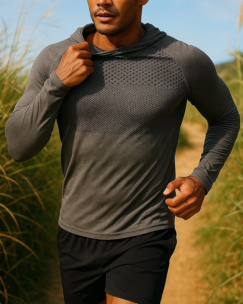 Homme Sweat à capuche Sweat-shirt Haut de course manche longue T-shirt Respirant Séchage Rapide Léger Élastique Tennis Le golf Course Tenue de sport Tenues de Sport Bleu gris foncé Gris Clair de 2025 ? $13.19 –P1
