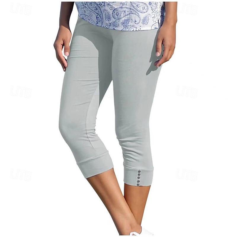 Women's Capri Pants Leggings Casual Athleisure Calf-Length High Waist Plain Elastic Waist Breathability Stretchy Vacation Street Daily Wear Wine Depression Green Black Pink Summer Spring Regular Fit 2025 - $13.99 –P2