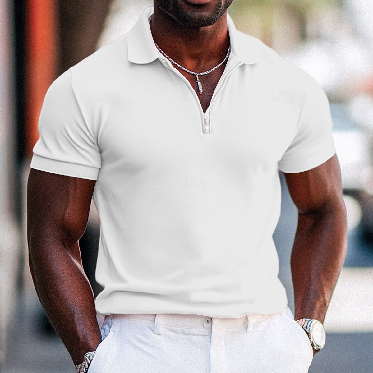 Per uomo Polo con zip a un quarto Streetwear Casuale Mezza zip Manica Corta Moda Tinta unica Cerniera Estate Bianco Rosa Blu marino Verde Polo con zip a un quarto del 2026 a $21.99 –P5
