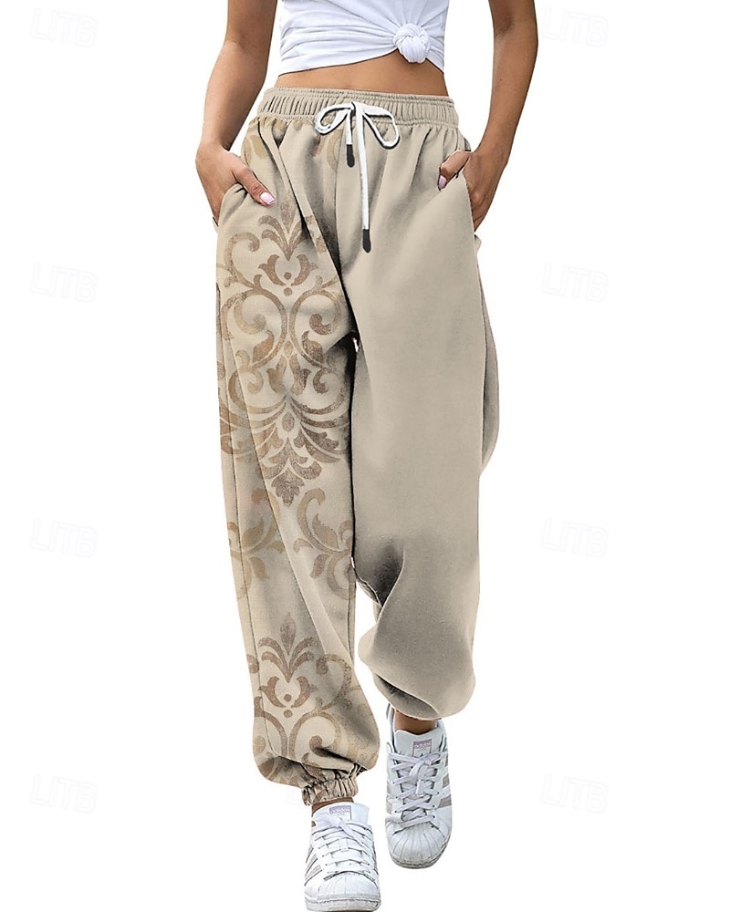Mujer pantalones Corte Recto Ropa de calle Casual Longitud total Cintura Media Flor Bolsillo Estampado Diseño de cordón elástico Al Aire Libre Cómodo Exterior Noche Gris Amarillo Rosa Verde Ejército 2025 - $20.99 –P1