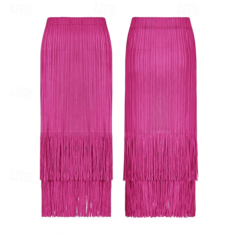 Femmes Ample Élégant ancien Mode Midi Taille Moyenne Jupes Frange à pompons Froncé Élastique Vacances Quotidien Aqua bleu Noir Vert Claire Rose Claire Été Polyester de 2025 ? $62.99 –P6