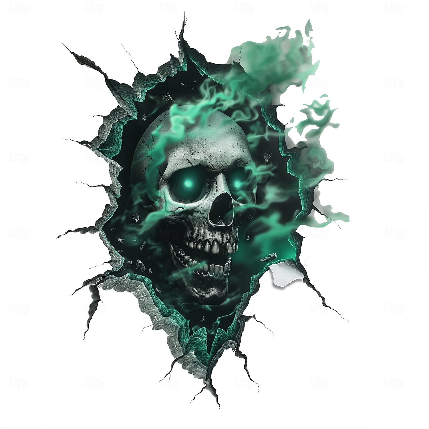Halloweenská samolepka na zeď 3D lebka realistický děsivý průlomový design lebky, samolepicí bytová dekorace do obývacího pokoje sváteční atmosféra 2025 - $6.49 –P5