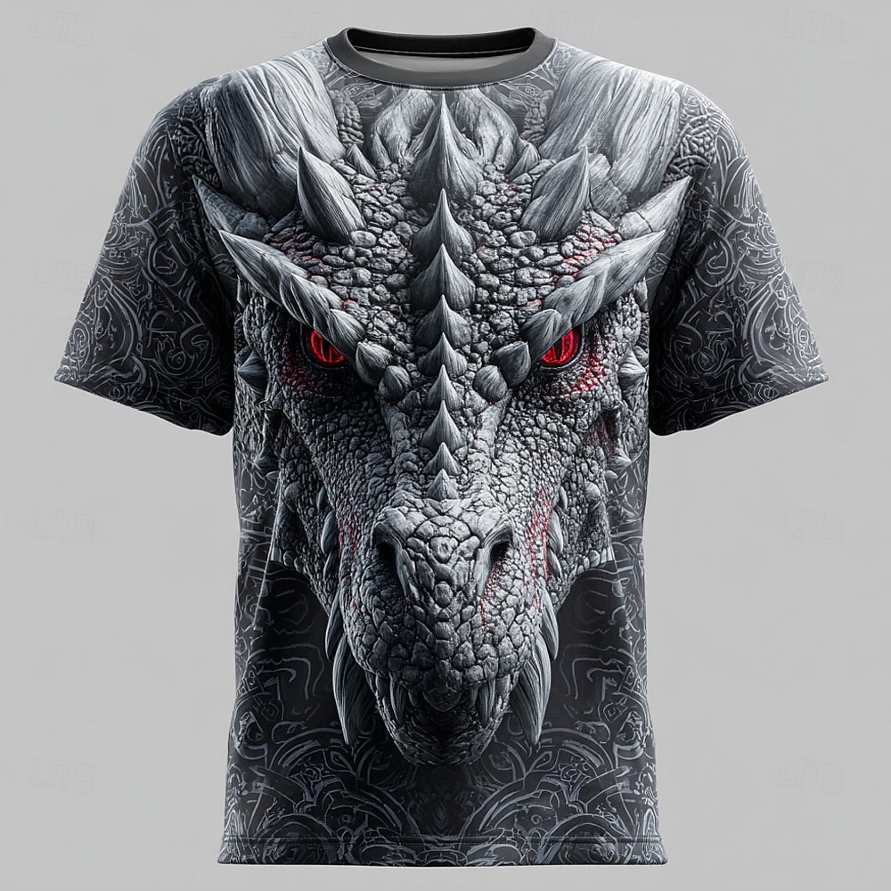 Men's Dragon T Shirt Short Sleeve T shirt 3D Print Crew Neck Shirt Exaggerated Designer Street Daily Club Dark Gray Gray Summer Spring All Seasons Clothing Apparel S M L XL XXL XXXL 4XL 2026 - E£1074.71 –P1