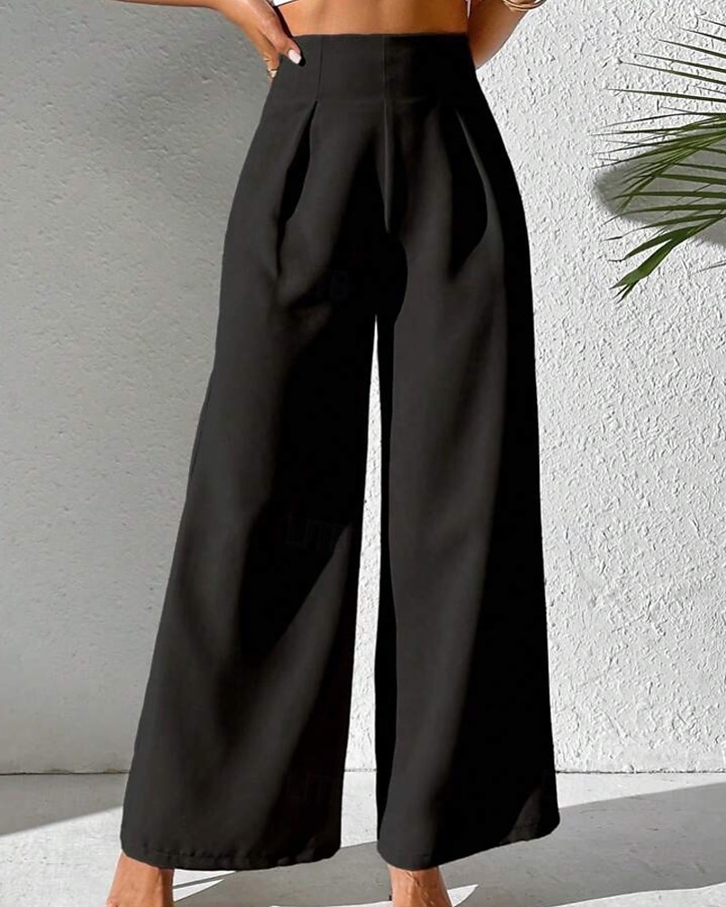 Femmes Slacks Pantalon palazzo Mode Streetwear Longueur complète Naturel Uni Taille Élastique Extérieur Confortable Fête Week-end Abricot Noir Blanche Beige Automne Coupe régulière de 2025 ? $17.99 –P8