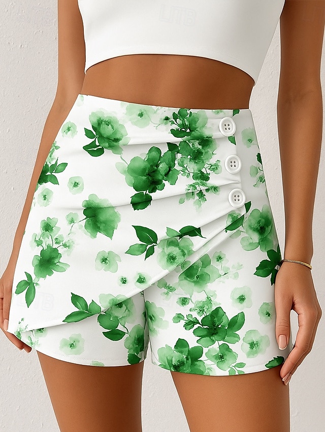 Dame kinesisk Shorts Elegant Ferie Årgang Kort Høy Midje Blomstret Grafisk Abstrakt Multi Layer Hurtigtørkende Bekvem Pustende Mikroelastisk utendørs Gate Daglig Svart Blå Lilla Grønn Sommer Vår 2025 - $17.99 –P2