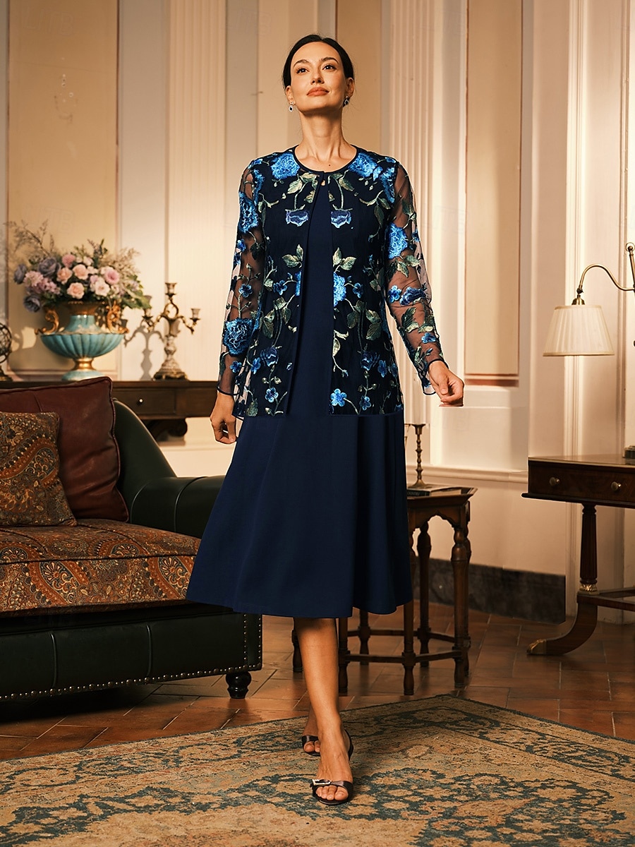 Жен. Блейзер Дышащий Кружева Вышивка Элегантный стиль Цветочный принт Официальные Обычная "Круглый вырез ""под горло""" Свободное облегание Длинный рукав Верхняя одежда Темно синий Лето Весна 2025 - $11.99 –P1