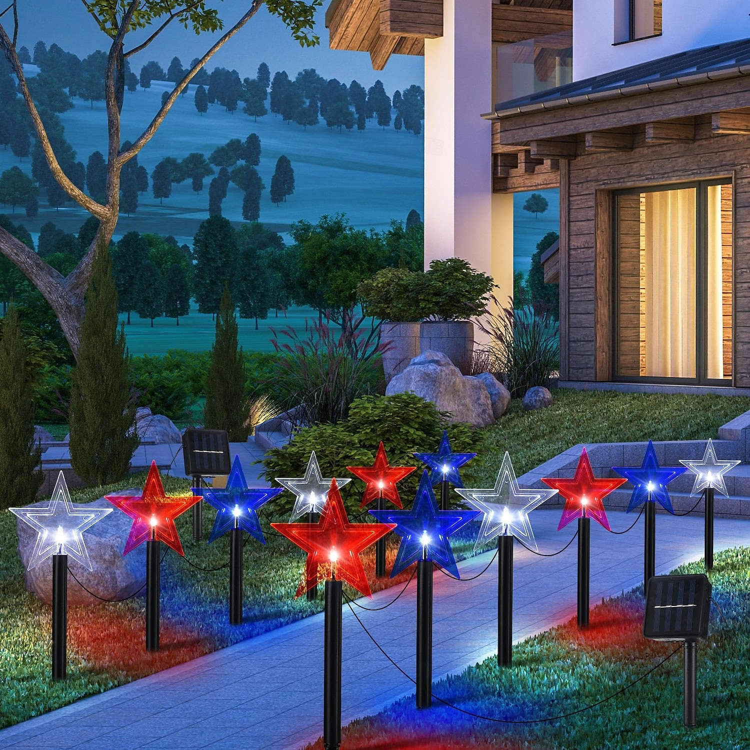 1 pièce. Lampes solaires patriotiques d'extérieur, imperméables, rouges, blanches, bleues, à cinq branches, montées au sol, pour le 4 juillet, le jour de l'indépendance, la cour, le jardin, la pelouse, les fêtes, les festivals patriotiques de 2025 ? $16.49 –P4