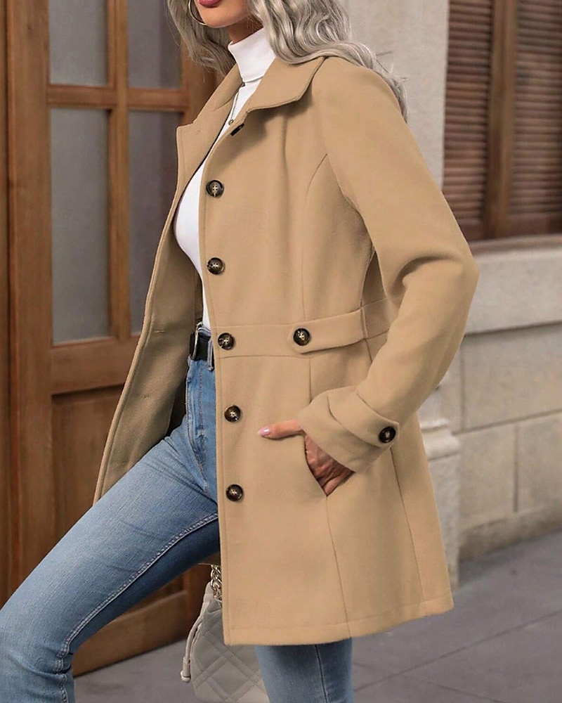 Mujer Abrigo de invierno Abrigo Mantiene abrigado Cómodo Botones Moda Plano Vacaciones Casual Diario Botonadura Simple Largo Cuello Vuelto Ajuste regular Manga Larga Ropa de calle Caqui Otoño Invierno 2025 - $29.99 –P4