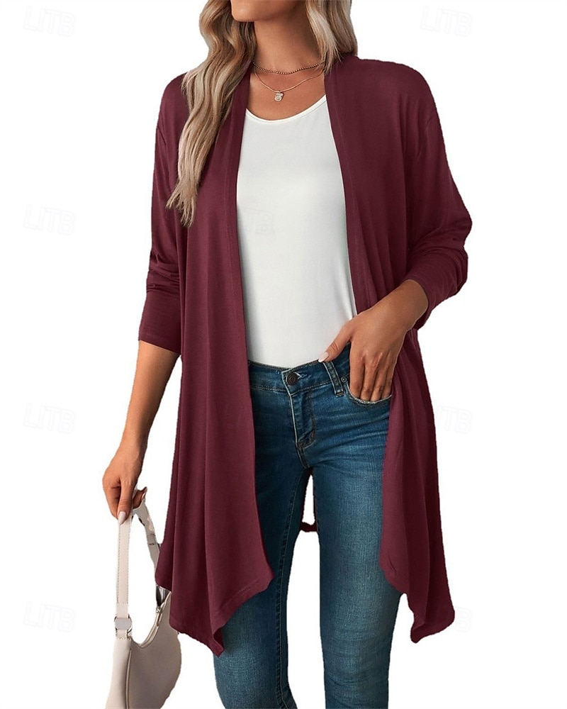 Damen Pullover Strickjacke Urlaub Mode Täglich Einfarbig Gerippt Öffnung vorne Gestrickt Langarm Lange Oberteile Stricken Ferien Ausgehen Wochenende Schwarz Weiß Herbst Winter 2025 - $22.99 –P1